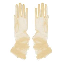 iEFiEL Damen Tüll Handschuhe Braut Lange/Kurze Handschuhe Fäustlinge Transparent Vollfinger Armstulpen Hochzeit Cocktail Party Accessoires A Champagne Einheitsgröße von iEFiEL