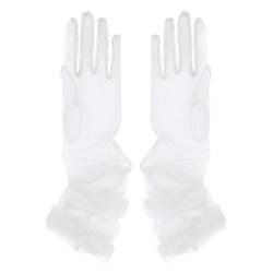 iEFiEL Damen Tüll Handschuhe Braut Lange/Kurze Handschuhe Fäustlinge Transparent Vollfinger Armstulpen Hochzeit Cocktail Party Accessoires B Weiß Einheitsgröße von iEFiEL