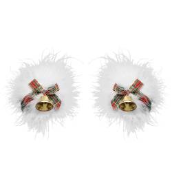 iEFiEL Damen Weihnachten Style Feder Nipple Cover Sexy Nippel Sticker mit Glöckchen Schleife Deko Plüsch Brust Aufkleber Nippelpads Brustwarzenabdeckung Typ A One Size von iEFiEL