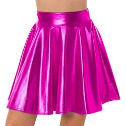 iEFiEL Damen Wetlook Rock Kurze Minirock Shiny Metallic Plisseerock Mini Skater Rock Low Rise Röcke Tanz Tutu Party Club Kostüm Dunkel Rosa L von iEFiEL