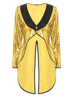 iEFiEL Damen Zirkus Kostüm Vintage Mantel Showman Frack Jacke Ringmaster Blazer Samt Smoking Halloween Karneval Cosplay Kostüm Uniform W Gold Glitzer S von iEFiEL