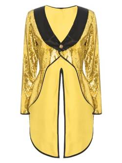 iEFiEL Damen Zirkus Kostüm Vintage Mantel Showman Frack Jacke Ringmaster Blazer Samt Smoking Halloween Karneval Cosplay Kostüm Uniform W Gold Glitzer XL von iEFiEL