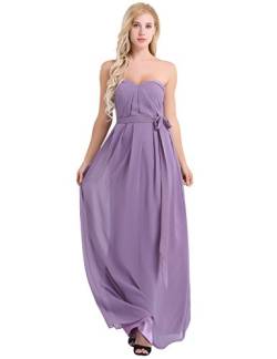 iEFiEL Elegant Damen Kleider festlich Cocktailkleid Chiffon Maxikleid Lang Brautjungfernkleid Abenkleider für Hochzeit Gr. 34-44 Z Dusty Lila 46 von iEFiEL