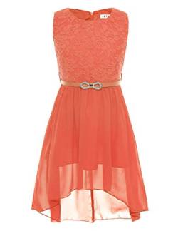 iEFiEL Elegante Mädchen Kleid Festlich Chiffon Sommerkleid V-Ausschnitt Blumenmädchenkleider Hi-Lo Hochzeit Partykleider Ballkleider Festzug Orange 104 von iEFiEL