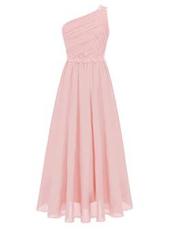 iEFiEL Elegante Mädchen Kleid Festlich EIN-Schulter Hochzeitskleid Lang Blumenmädchenkleider Prinzessin Kleid Cocktailkleid Chiffon Partykleid Rosa 158-164 von iEFiEL