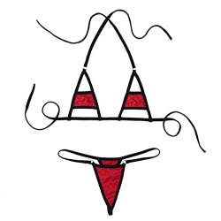 iEFiEL Extrem Damen Micro Bikini Set Triangle Push Up Micro Bikinis mit String Tanga Neckholder BH Bra Badeanzug Bademode Rot Einheitsgröße von iEFiEL