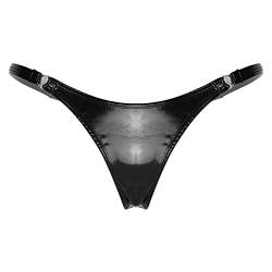 iEFiEL Frauen Wetlook Slips Mini Strings Tanga Offener Schritt Design Briefs Kunstleder Unterwäsche Dessous Unterhosen A Schwarz High-Cut M von iEFiEL