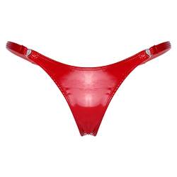 iEFiEL Frauen Wetlook Slips Mini Strings Tanga Offener Schritt Design Briefs Kunstleder Unterwäsche Dessous Unterhosen Rot High-Cut L von iEFiEL