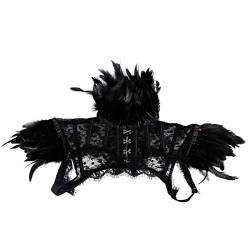 iEFiEL Gothic Viktorianischen Schwarzen Natürlichen Feder Harness Halsband Damen Halloween Kostüm Zubehör Kragen Shrug Schal Schwarz Large von iEFiEL