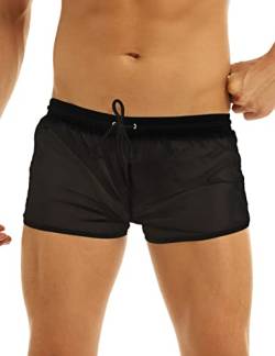 iEFiEL Herren Boxershorts Leicht Mesh Sommer Boxer Briefs Trunks Männer Kurz Shorts durchsichtig weiße Unterhose Reizwäsche Schwarz XL von iEFiEL