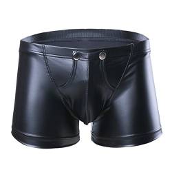 iEFiEL Herren Boxershorts Unterhose Slip Pants Hipster Lack Leder Wetlook Männer Unterwäsche schwarz M L XL XXL (L, Schwarz Boxer Brief) von iEFiEL