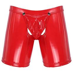 iEFiEL Herren Boxershorts Unterhose Slip Pants Hipster Lack Leder Wetlook Männer Unterwäsche schwarz M L XL XXL Ouvert Rot L von iEFiEL