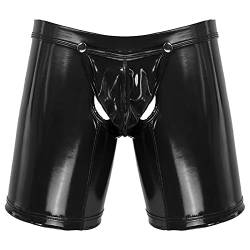 iEFiEL Herren Boxershorts Unterhose Slip Pants Hipster Lack Leder Wetlook Männer Unterwäsche schwarz M L XL XXL Ouvert Schwarz XL von iEFiEL