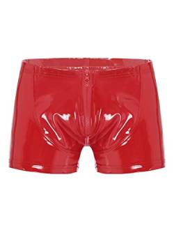 iEFiEL Herren Boxershorts Wetlook Unterwäsche Kurze Hose Pants Kunstleder Boxer Briefs Trunk mit Zipper Bulge Beutel Gr. M L XL 2XL Rot Lackleder XL von iEFiEL