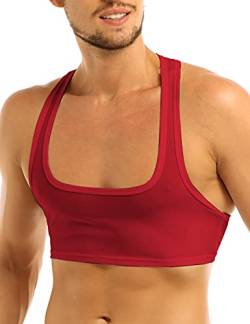 iEFiEL Herren Crop Top Classic Unterhemd Transparent Netzhemd Mesh Muskelshirt T-Shirt Sportlich Tank Top GoGo Party Clubwear Rot XL von iEFiEL