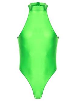 iEFiEL Herren Glänzende Body Einteiler Bodysuit mit Reißverschluss High Cut String Männerbody Nachtwäsche Dessous Fluoreszierendes Grün XL von iEFiEL