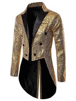 iEFiEL Herren Glitzer Frack Jacke Pailletten Sakko Smoking Mantel Blazer Freizeit 70er Disco Kostüm Anzugjacke Mottoparty Kostüm Gold L von iEFiEL