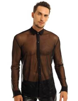 iEFiEL Herren Mesh Hemd Transparent Unterwäsche Kurzarm/Langarm T-Shirt Tops Reizvoll Reizwäsche Unterhemd Muskelshirt Clubwear A Schwarz L von iEFiEL