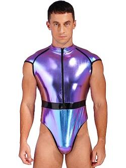 iEFiEL Herren Metallic Body Einteiler Bodysuit Kurzarm Catsuit Halloween Silber Faschingskostüm Gymnastikbody Sportbody Bunt 4XL von iEFiEL