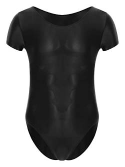 iEFiEL Herren Öl Body T-Shirts Kurzarm Bodysuit Einteiler Nylon Catsuit Sportbody Eng Strech Trainingsanzug Einfarbig Unterwäsche Schwarz XL von iEFiEL