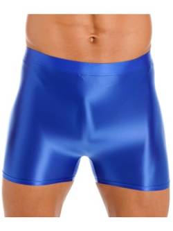 iEFiEL Herren Öl Boxershorts Glanz Unterwäsche Stretch Boxer Briefs Lang Unterhose Männer Kurz Höschen Eng Shiny Reizwäsche Blau XL von iEFiEL