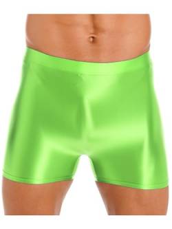 iEFiEL Herren Öl Boxershorts Glanz Unterwäsche Stretch Boxer Briefs Lang Unterhose Männer Kurz Höschen Eng Shiny Reizwäsche Fluoreszierendes Grün L von iEFiEL