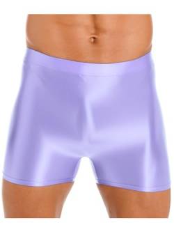 iEFiEL Herren Öl Boxershorts Glanz Unterwäsche Stretch Boxer Briefs Lang Unterhose Männer Kurz Höschen Eng Shiny Reizwäsche Violett L von iEFiEL