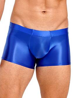 iEFiEL Herren Öl Boxershorts Glossy Shorts Eng Stretch Boxer Briefs Unterhose Pants Glänzende Unterwäsche Gogo Party Clubwear Blau L von iEFiEL