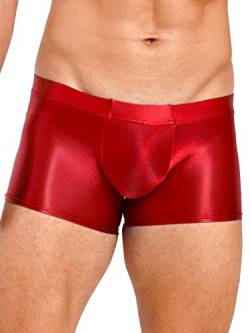 iEFiEL Herren Öl Boxershorts Glossy Shorts Eng Stretch Boxer Briefs Unterhose Pants Glänzende Unterwäsche Gogo Party Clubwear Burgundy M von iEFiEL