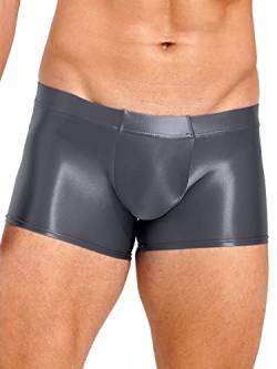 iEFiEL Herren Öl Boxershorts Glossy Shorts Eng Stretch Boxer Briefs Unterhose Pants Glänzende Unterwäsche Gogo Party Clubwear Dunkelgrau M von iEFiEL