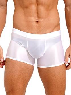 iEFiEL Herren Öl Boxershorts Glossy Shorts Eng Stretch Boxer Briefs Unterhose Pants Glänzende Unterwäsche Gogo Party Clubwear Weiß L von iEFiEL