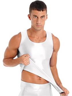 iEFiEL Herren Öl Tank Top Classic Unterhemd Glänzende Hemd Ärmellose Shirt Männer Muskelshirt Stretch T-Shirts Clubwear Weiß Öl L von iEFiEL