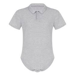 iEFiEL Herren Overall mit Kent Kragen Kurzarm Poloshirt Hemd Bodysuit mit Druckknöpfe im Schritt Männer Sportbody Tops Clubwear Grau M von iEFiEL