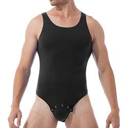 iEFiEL Herren Overall mit Kent Kragen Kurzarm Poloshirt Hemd Bodysuit mit Druckknöpfe im Schritt Männer Sportbody Tops Clubwear W Schwarz Ärmellos L von iEFiEL