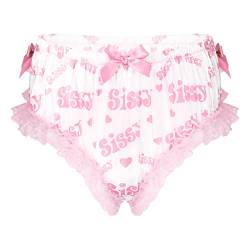 iEFiEL Herren Sissy Panties Männer Spitzen & Stain Boxershorts mit Rüschen elastische Unterhose Briefs Bikini Slip Erotik Dessous M-2XL Rosa Buchstaben XL von iEFiEL