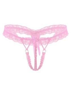 iEFiEL Herren Sissy Slips mit Schleife Spitze Unterwäsche Elastischer G-String Transparent T-Back Lingerie Riemenstring Dessous Rosa Einheitsgröße von iEFiEL