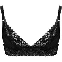 iEFiEL Herren Sissy Spitze Unterwäsche Dessous Transparent Unterhemd Büstenhalter Bralette Bra Top Lace BH Nachthemd Clubwear Gogo Schwarz B M von iEFiEL