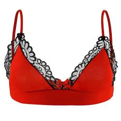 iEFiEL Herren Sissy Spitze Unterwäsche Dessous Transparent Unterhemd Büstenhalter Bralette Bra Top Lace BH Nachthemd Clubwear Gogo X Rot M von iEFiEL