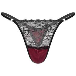 iEFiEL Herren String Tanga Spitze Transparent Reizvolle Low Rise Slips G-String Tanga Erotik Dessous Unterwäsche Atmubgsaktiv Unterhose A Burgundy XXL von iEFiEL