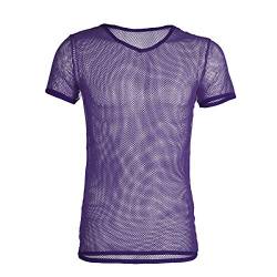 iEFiEL Herren Top T-Shirt Kurzarm Netzhemd Unterhemd Erotik Guywear Dessous Transparent (XL, Lila) von iEFiEL