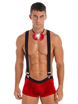 iEFiEL Herren Weihnachten Unterhose Lustig Body Männer Mankini String Tanga Wrestling Singlet Bodysuit Weihnachts Geschenkidee Rot E XXL von iEFiEL