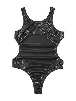 iEFiEL Herren Wetlook Bodysuit Lack Leder Overalls Catsuit Unterhemd High Cut Stringbody Einteiler Reizvolle Männerbody X Schwarz 4XL von iEFiEL