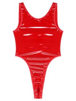 iEFiEL Herren Wetlook Bodysuit Lack Leder Overalls Catsuit Unterhemd High Cut Stringbody Einteiler Reizvolle Männerbody Xa Rot XL von iEFiEL