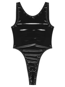 iEFiEL Herren Wetlook Bodysuit Lack Leder Overalls Catsuit Unterhemd High Cut Stringbody Einteiler Reizvolle Männerbody Xa Schwarz XL von iEFiEL