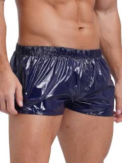 iEFiEL Herren Wetlook Boxershort Leder-Optik Unterhose Boxer Breifs Trunk Männer Reizwäsche Bademode Schwarz Y Navy blau L von iEFiEL