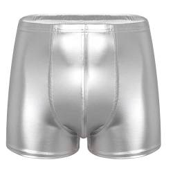 iEFiEL Herren Wetlook Boxershorts Lackleder Unterhose mit Elastischer Bund Slip Kurz Pants glänzend Unterwäsche Silber A XL von iEFiEL