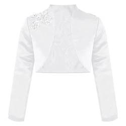 iEFiEL Kinder Bolero Schulterjacke Jäckchen Mädchen Bolero Jacke Festlich - Langarm Weiß Ivory zum Kommunionkleid Taufkleid Wa Weiß 110-116 von iEFiEL