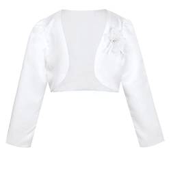 iEFiEL Kinder Bolero Schulterjacke Jäckchen Mädchen Bolero Jacke Festlich - Langarm Weiß Ivory zum Kommunionkleid Taufkleid Weiß 110-116 von iEFiEL