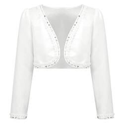 iEFiEL Kinder Bolero Schulterjacke Jäckchen Mädchen Bolero Jacke Festlich - Langarm Weiß Ivory zum Kommunionkleid Taufkleid Weiß Strass 122-128 von iEFiEL