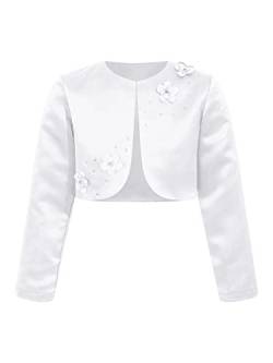 iEFiEL Kinder Bolero Schulterjacke Jäckchen Mädchen Bolero Jacke Festlich - Langarm Weiß Ivory zum Kommunionkleid Taufkleid Yd Weiß 158-164 von iEFiEL